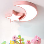 Contemporary Creative Kids Macaroon Moon Stars Iron Acrylic LED Flush Mount Ceiling Light For Bedroom