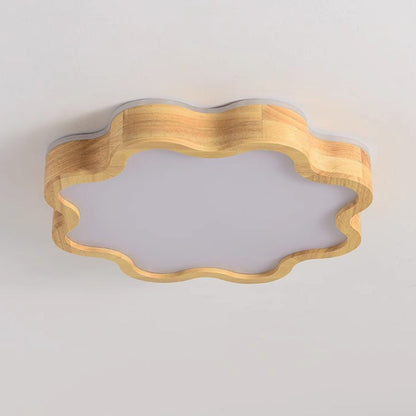 Modern Art Deco Flower Shape Wood Acrylic LED Flush Mount Ceiling Light For Bedroom
