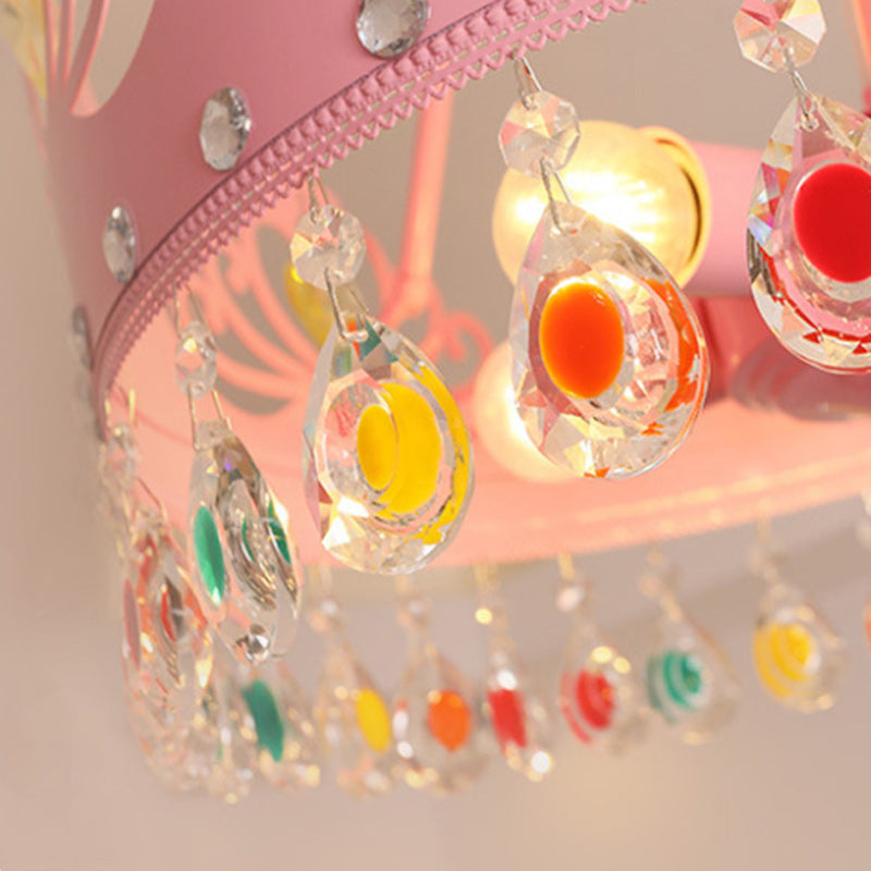 Lumendat Contemporary Creative Kids Girls Crown Round Iron Crystal 5-Light Chandelier For Bedroom Lumendat