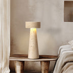 Traditional Japanese Round Cone Yellow Travertine LED Table Lamp For Bedroom Lumendat