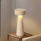 Traditional Japanese Round Cone Yellow Travertine LED Table Lamp For Bedroom Lumendat