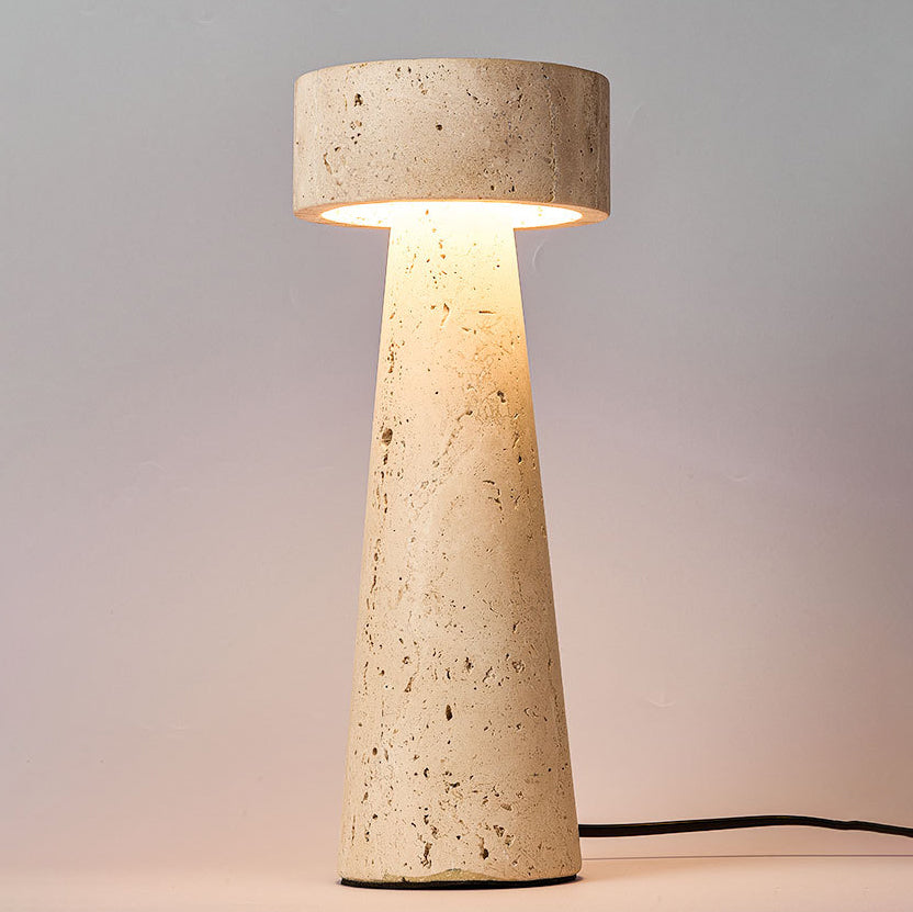 Traditional Japanese Round Cone Yellow Travertine LED Table Lamp For Bedroom Lumendat