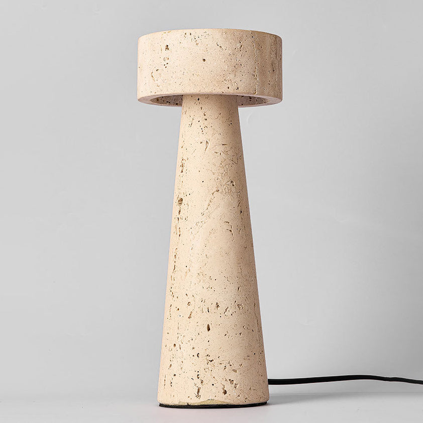 Traditional Japanese Round Cone Yellow Travertine LED Table Lamp For Bedroom Lumendat