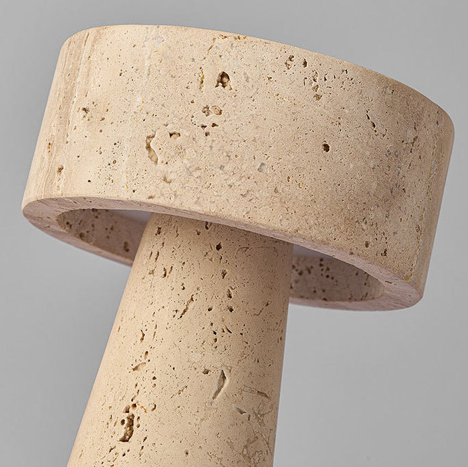 Traditional Japanese Round Cone Yellow Travertine LED Table Lamp For Bedroom Lumendat