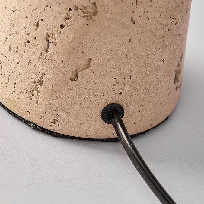 Traditional Japanese Round Cone Yellow Travertine LED Table Lamp For Bedroom Lumendat