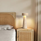 Traditional Japanese Round Cone Yellow Travertine LED Table Lamp For Bedroom Lumendat