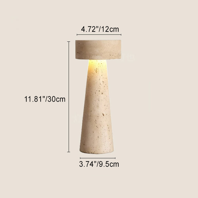 Traditional Japanese Round Cone Yellow Travertine LED Table Lamp For Bedroom Lumendat