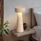 Traditional Japanese Round Cone Yellow Travertine LED Table Lamp For Bedroom Lumendat