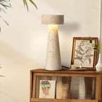 Traditional Japanese Round Cone Yellow Travertine LED Table Lamp For Bedroom Lumendat