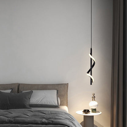 Contemporary Creative Linear Spiral Hardware Silicone LED Pendant Light For Bedroom