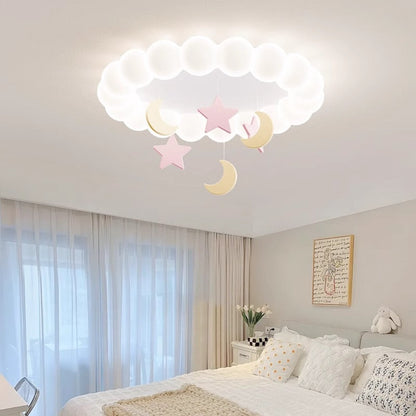Modern Minimalist Cute Bubble Star Moon Round Dome Hardware Resin Acrylic LED Flush Mount Ceiling Light For Bedroom