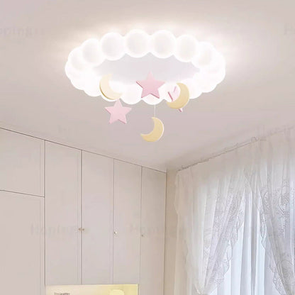 Modern Minimalist Cute Bubble Star Moon Round Dome Hardware Resin Acrylic LED Flush Mount Ceiling Light For Bedroom