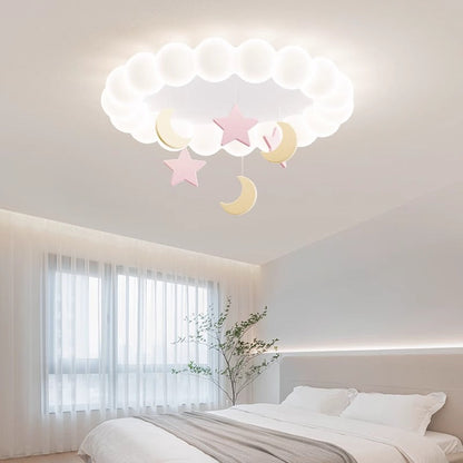 Modern Minimalist Cute Bubble Star Moon Round Dome Hardware Resin Acrylic LED Flush Mount Ceiling Light For Bedroom