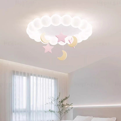 Modern Minimalist Cute Bubble Star Moon Round Dome Hardware Resin Acrylic LED Flush Mount Ceiling Light For Bedroom