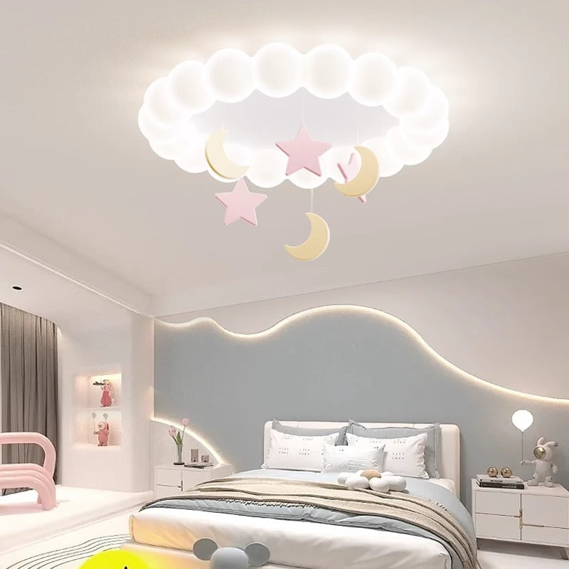 Modern Minimalist Cute Bubble Star Moon Round Dome Hardware Resin Acrylic LED Flush Mount Ceiling Light For Bedroom