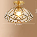 Traditional Vintage Diamond Cone Copper Glass 1-light Semi-flush Mount Ceiling Light for Hallway