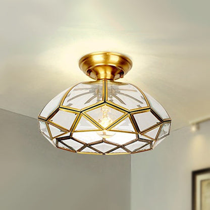 Traditional Vintage Diamond Cone Copper Glass 1-light Semi-flush Mount Ceiling Light for Hallway