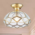 Traditional Vintage Diamond Cone Copper Glass 1-light Semi-flush Mount Ceiling Light for Hallway