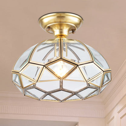 Traditional Vintage Diamond Cone Copper Glass 1-light Semi-flush Mount Ceiling Light for Hallway