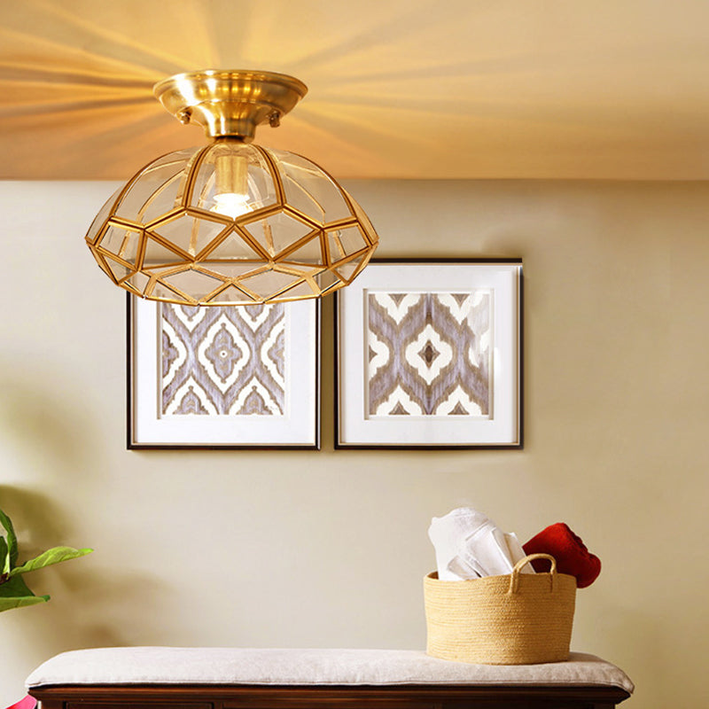 Traditional Vintage Diamond Cone Copper Glass 1-light Semi-flush Mount Ceiling Light for Hallway
