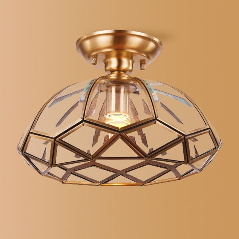 Traditional Vintage Diamond Cone Copper Glass 1-light Semi-flush Mount Ceiling Light for Hallway