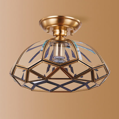 Traditional Vintage Diamond Cone Copper Glass 1-light Semi-flush Mount Ceiling Light for Hallway