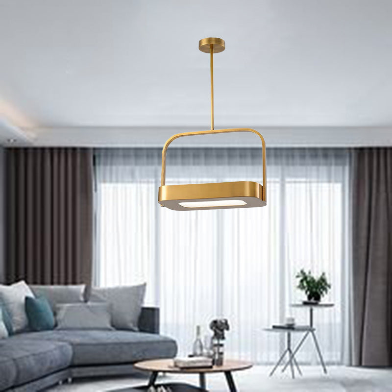 Modern Minimalist Carrying Bag Shape Rectangle Iron Acrylic LED Pendant Light For Bedroom