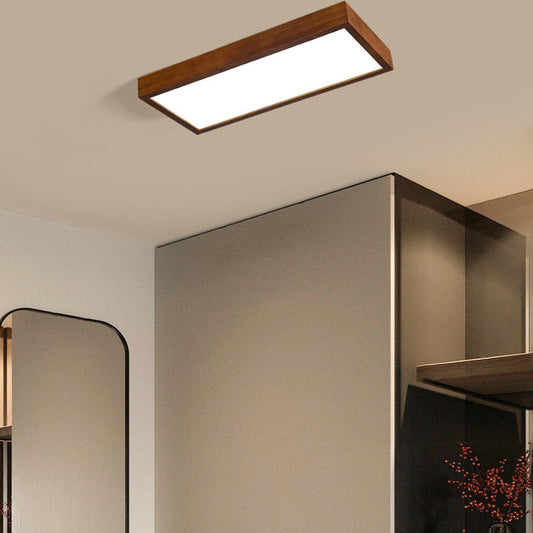Traditional Chinese Rectangle Rubberwood Acrylic LED Semi-Flush Mount Lighting For Living Room