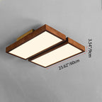 Traditional Chinese Rectangle Rubberwood Acrylic LED Semi-Flush Mount Lighting For Living Room
