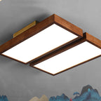 Traditional Chinese Rectangle Rubberwood Acrylic LED Semi-Flush Mount Lighting For Living Room