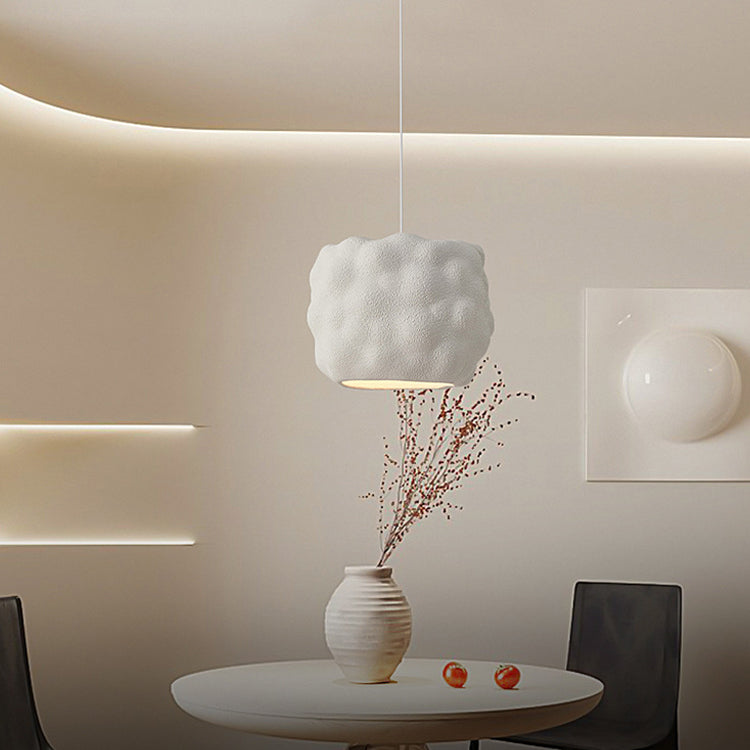 Contemporary Nordic Cream Round Cylinder Polystyrene 1-Light Pendant Light For Bedroom