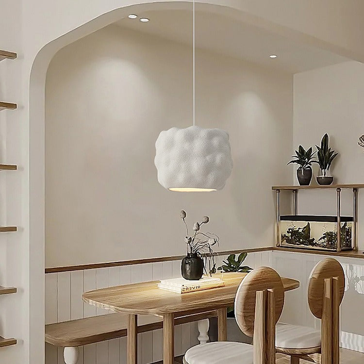 Contemporary Nordic Cream Round Cylinder Polystyrene 1-Light Pendant Light For Bedroom