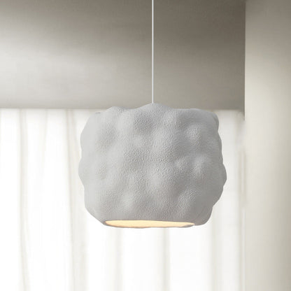 Contemporary Nordic Cream Round Cylinder Polystyrene 1-Light Pendant Light For Bedroom