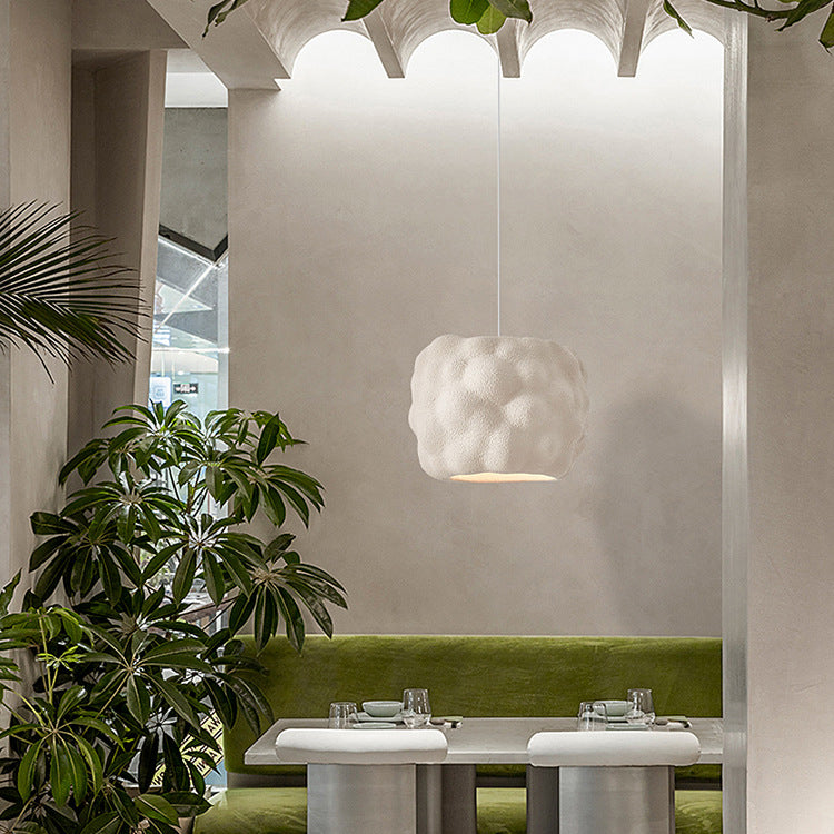 Contemporary Nordic Cream Round Cylinder Polystyrene 1-Light Pendant Light For Bedroom