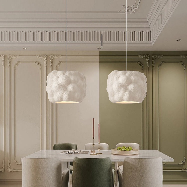 Contemporary Nordic Cream Round Cylinder Polystyrene 1-Light Pendant Light For Bedroom
