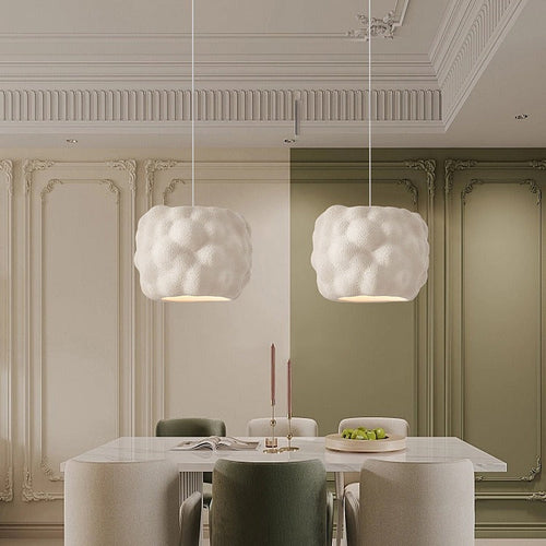 Contemporary Nordic Cream Round Cylinder Polystyrene 1-Light Pendant Light For Bedroom