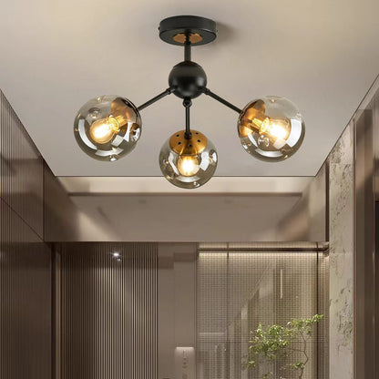 Contemporary Nordic Round Orb Iron Glass 1/3/5 Light Semi-flush Mount Ceiling Light for Hallway