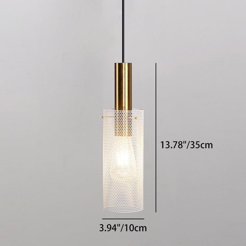 Modern Minimalist Honeycomb Grid Cylinder Iron 1-Light Pendant Light For Bedroom