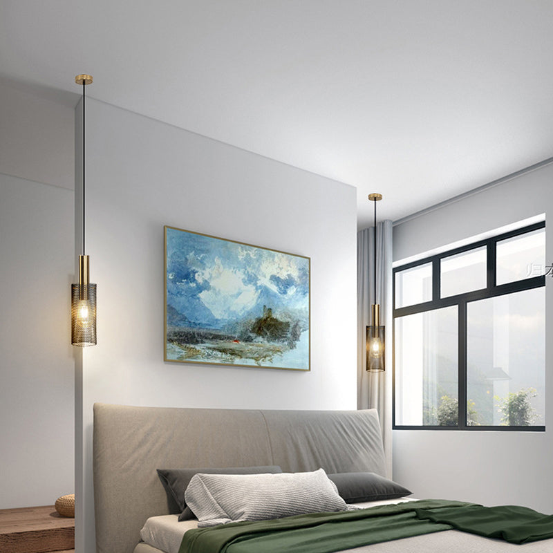 Modern Minimalist Honeycomb Grid Cylinder Iron 1-Light Pendant Light For Bedroom