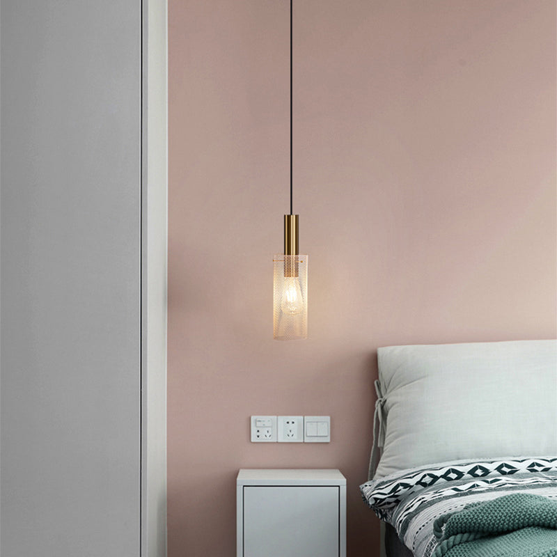 Modern Minimalist Honeycomb Grid Cylinder Iron 1-Light Pendant Light For Bedroom