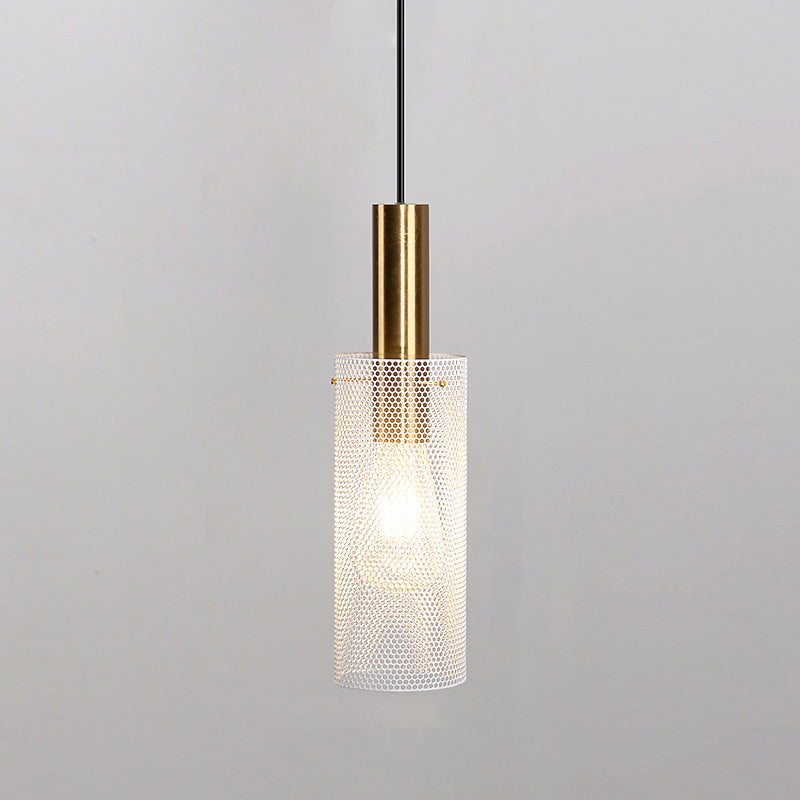 Modern Minimalist Honeycomb Grid Cylinder Iron 1-Light Pendant Light For Bedroom