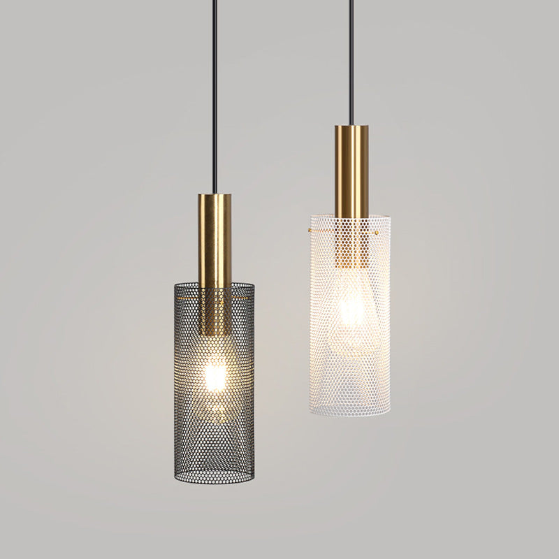 Modern Minimalist Honeycomb Grid Cylinder Iron 1-Light Pendant Light For Bedroom