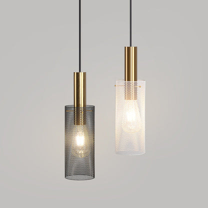 Modern Minimalist Honeycomb Grid Cylinder Iron 1-Light Pendant Light For Bedroom