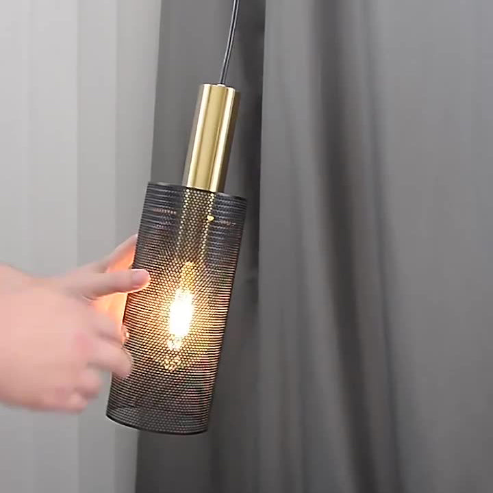 Modern Minimalist Honeycomb Grid Cylinder Iron 1-Light Pendant Light For Bedroom