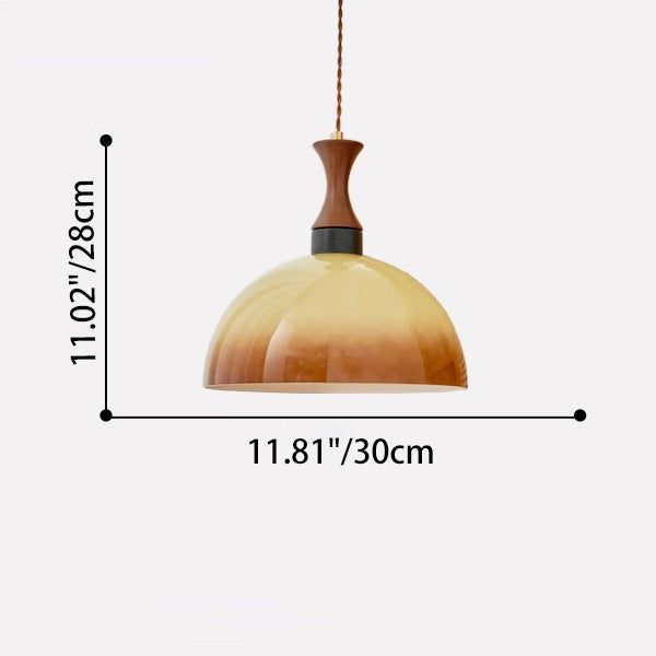 Contemporary Scandinavian Cream Round Cone Solid Wood Glass 1-Light Pendant Light For Dining Room