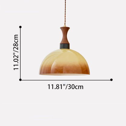 Contemporary Scandinavian Cream Round Cone Solid Wood Glass 1-Light Pendant Light For Dining Room