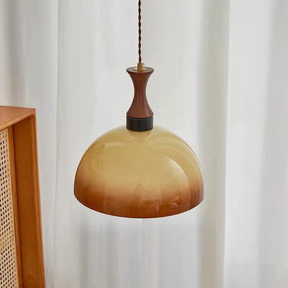 Contemporary Scandinavian Cream Round Cone Solid Wood Glass 1-Light Pendant Light For Dining Room