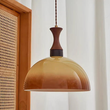 Contemporary Scandinavian Cream Round Cone Solid Wood Glass 1-Light Pendant Light For Dining Room