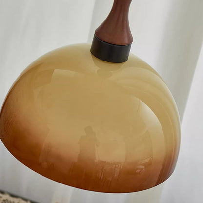 Contemporary Scandinavian Cream Round Cone Solid Wood Glass 1-Light Pendant Light For Dining Room