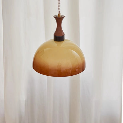 Contemporary Scandinavian Cream Round Cone Solid Wood Glass 1-Light Pendant Light For Dining Room